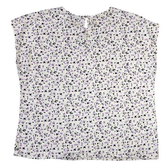 Halogen Floral Print Cap Sleeve Loose Fit Blouse - Spring Summer Office - Large - Picture 4 of 12